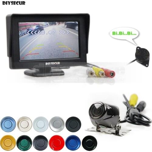 DIYSECUR 4.3 Inch Rear View Car Monitor + 4 Parking Radar + Rear View Car Camera Parking Assistance Video Parking Radar