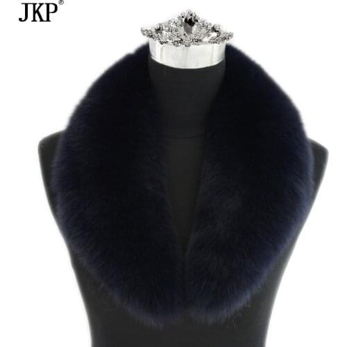 Jancoco Max 2021 New Long Real Fox Fur Collar Scarf Women & Men Spring Winter Warm Solid Jacket Coat Shawls Lining 75cm