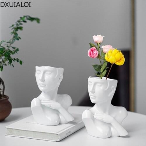 Nordic Creative Ceramic Bust Portrait Vase Office Living Room Bedroom Dried Flower Flower Arrangement Vase Home Decoration