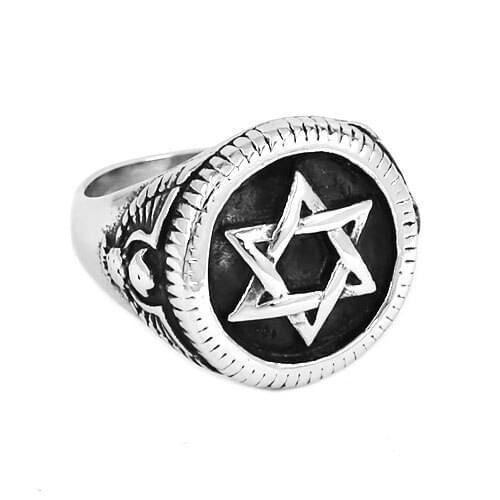 Star of David Ring High Quality Hexagonal Star Stainless Steel Jewelry Punk Eagle Motor Biker Ring Men Ring Wholesale SWR0674