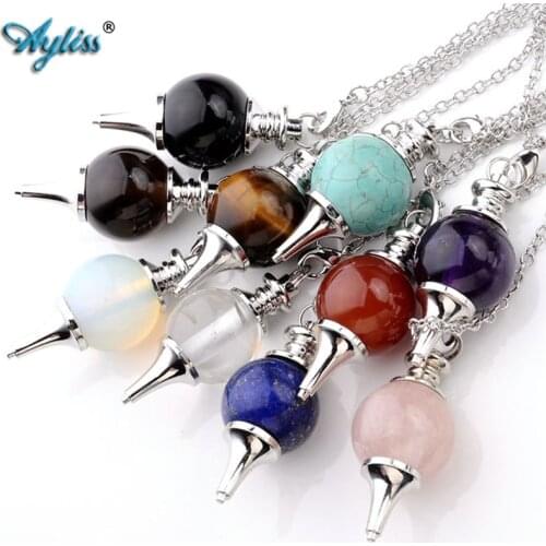 Ayliss Dowsing Pendulum Natural Gem Stone Pendant Chakra Reiki Healing Point Pendule Stone Piedra Chain Wicca Gem Stone pendulos