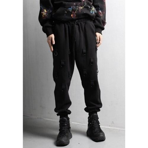 Mens new fashion hook decorative lace up waist sports casual pants