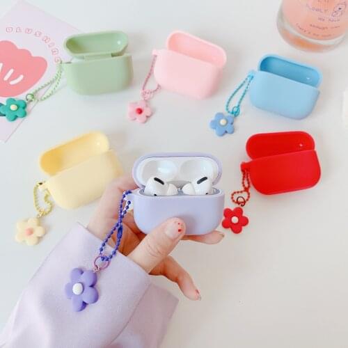 Solid Color Flower Soft Clear Silicone Earphone Shell For Apple Airpods 3 Bracelet Accessories Protective Bag Box Key Ring Cover