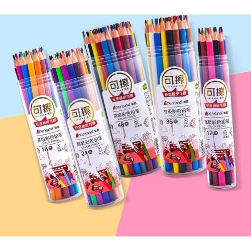 No-Toxic Erasable Triangle Colors Pencils 12/18/24/36/48 Colors Wooden Color Lead Pencil Kids Drawing Pencil Student Stationery