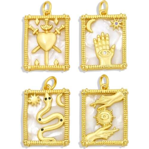 OCESRIO 18 Gold Plated Copper CZ Hamsa Hand Pendant for Necklace Snake Pendant Charms for Jewelry Making Brass Jewelry pdta339