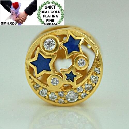 OMHXZJ Wholesale CA363 European Fashion Fine Woman Man Party Birthday Wedding Gift Star Round Beads DIY 24KT Gold Pendant Charm