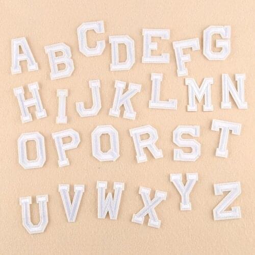 Wholesale White English Letter Brand Logo DIY Embroidery Patches for Clothing Iron on Clothes Appliques Stripes Stickers