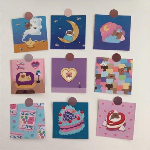 9 Sheets Cute Bear Decoration Card Double Sided Postcard Korean Diy Background Scrapbook Wall Bedroom Photo Props Stationery