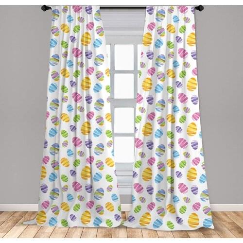 Easter Window Curtains Ribbon Ornamental Egg Shape Design Colorful Illustration Geometric Seasonal Window Drapes with Rod Pocket