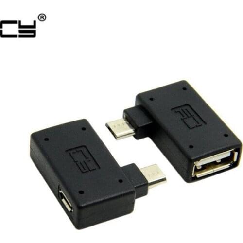 90 Degree Left Right Angled Micro USB 2.0 OTG Host Adapter with USB Power for Galaxy S3 S4 S5 Note2 Note3 Cell Phone & Tablet