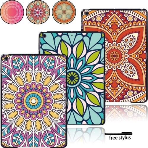 Mandala Pattern Hard Shell Case Cover for Apple IPad /Mini / Air / Pro Tablet Plastic Durable Protective Shell + Stylus