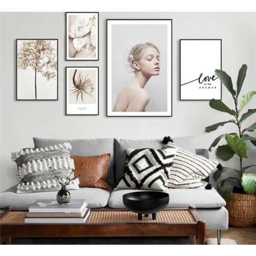 Scandinavian Plant Flower Landscape Canvas Painting White Dandelion Feather Girl Fashion Wall Art Poster Pictures for Home Decor