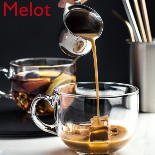 Cicaimei Thick Transparent Glass Heat-Resistant with Handle Large Household Coffee Cup Oats Breakfast Cup
