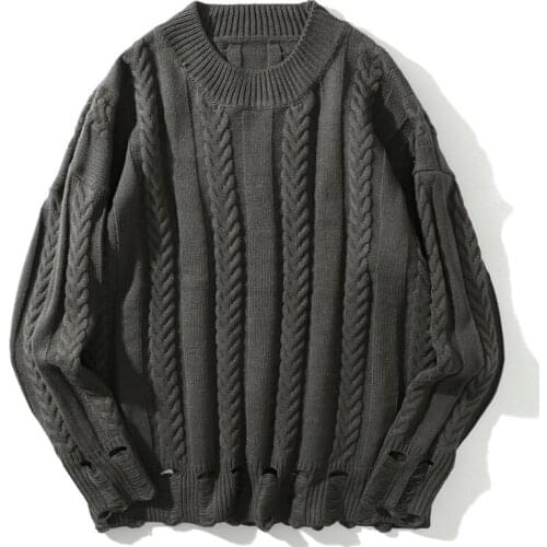 Vintage Sweater Men Pullover Fashion Solid Long Sleeve Hip Hop Clothes Winter Streetwear Casual Loose Knitted Sweaters Men Ropa