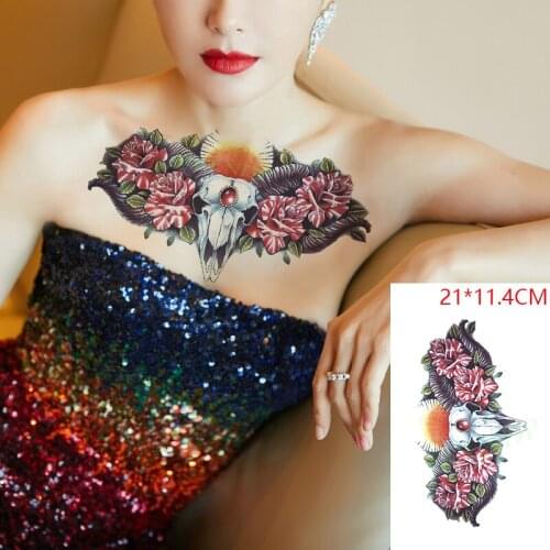 Waterproof Temporary Tattoo Stickers Skull Goat Animal Flower Fake Tatto Flash Tatoo Body Art for Women Men