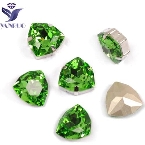 YANRUO 4706 Triangle Peridot K9 Crystal Sewing Strass Claw Stones DIY Stones Rhinestone For Shoes Dress Bags