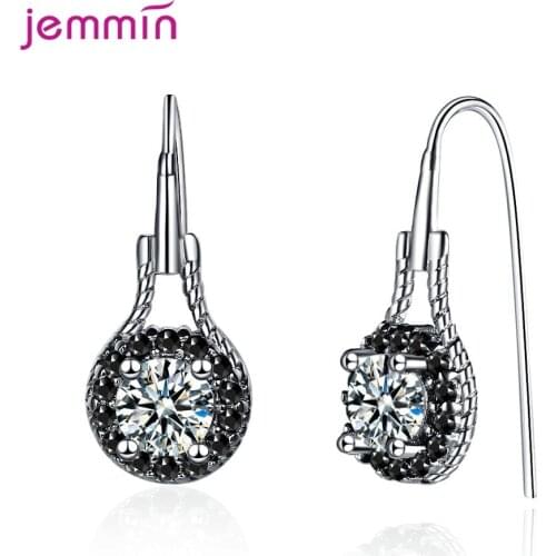 Authentic 925 Sterling Silver Hollow Drop Earrings Black Cubic Zirconia Luxury Earrings For Women Wedding Fashion Silver Jewelry