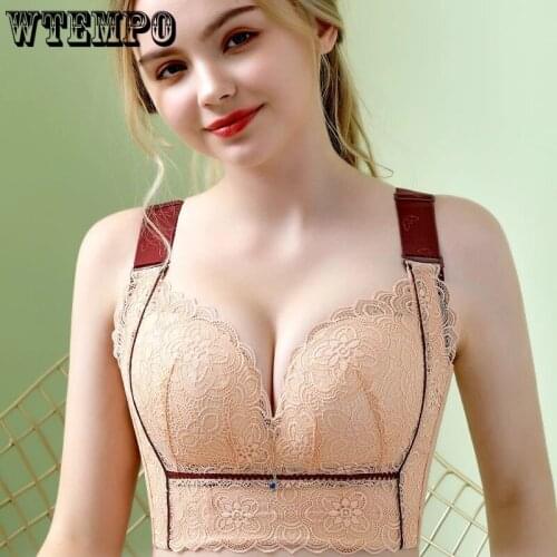 48 C D E Plus Size Push Up Bra for Women Wide Strap Wireless Lace Sexy Bralette Underwear Women Plus Size Bras Gathered Push Up