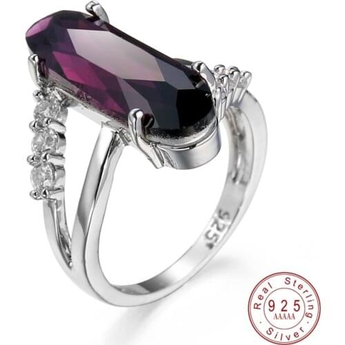 Classic Fashion Genuine Silver color Ring 2 CT Purple Zircon Crystal Wedding Jewelry Ring Engagement For Women jewelry