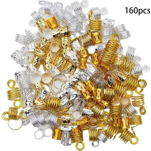 160 Pieces DIY Braid Rings Dreadlocks Metal Cuffs Beads Multiple Style for Festival Party Hair Jewelry Clip F25 21 Dropshipping