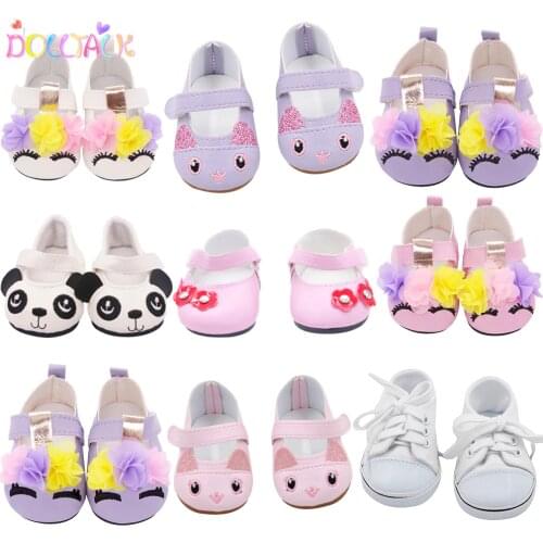 7cm Cute 15 Styles Leather Cartoon Canvas Doll Shoes For 43cm New Bron Doll Flower Shoes FIt 18 Inches American 1/3 BJD Doll Toy