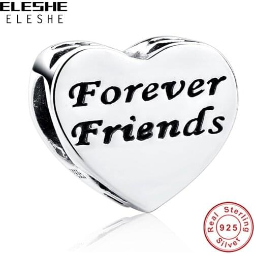 925 Sterling Silver Forever Friends CZ Charms Fit Charm Bracelet Original Heart Pendant Beads for Women Jewelry
