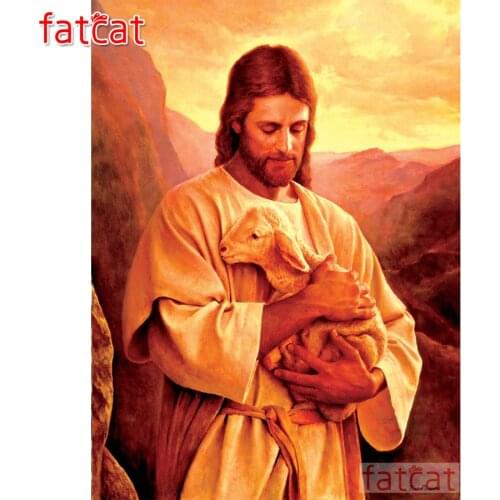 FATCAT 5d diy diamond painting Religion Jesus loves lamb full square round drill diamond embroidery sale decoration AE2330