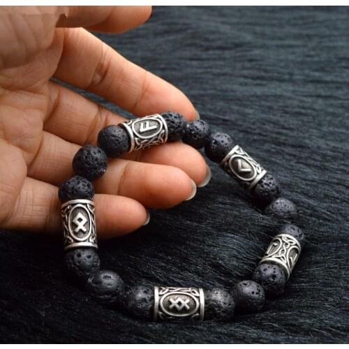 Antiquing 6styles Lava Stone Runes Beads Viking Bracelet Men Women Vikings Accessories Decoracion Rune Jewelry Bangles Bracelets