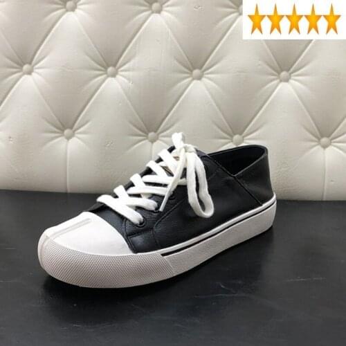 White Up Casual Lace Women 100% Genuine Leather Flat Sneakers Round Toe Preppy Style Shoes Loafers Female Espadrilles