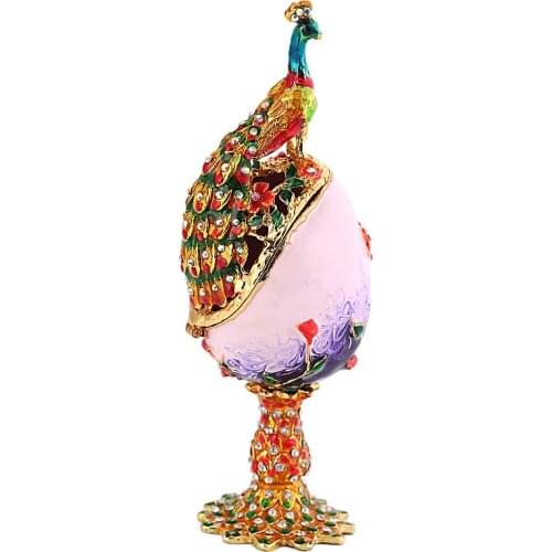 Diamond Peacock Egg Crystal Jewelry Trinket Box Xmas Gifts Home Collectibles