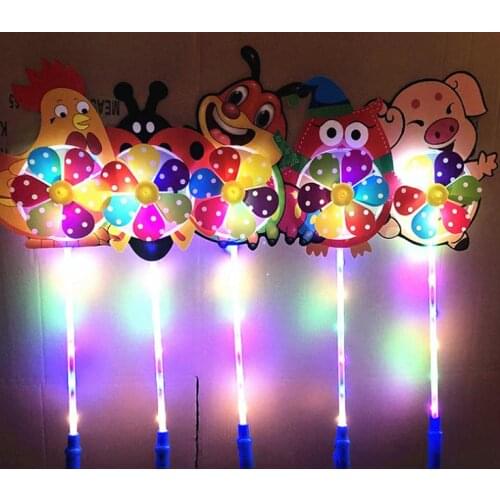 KIDS LED cartoon windmill toys colorful pinwheel night lights Flower duck dog pet boys girls fan wheel party decoration SN2367