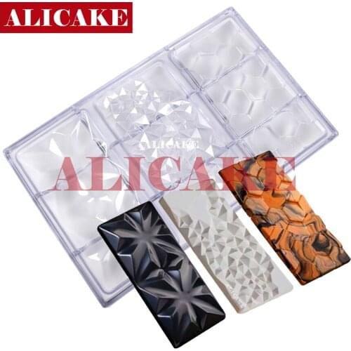 Chocolate Mould Polycarbonate 3 Cavity Chocolate Bar Molds Form Tray 154x77x9mm Diamond Snowflower Geometry Baking Pastry Tools