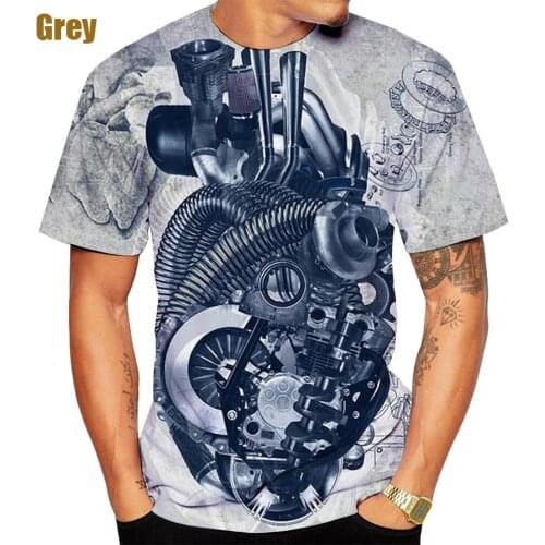 New Motor Heavy Metal Mechanical Engine Skull Retro Art 3D Print T-shirt