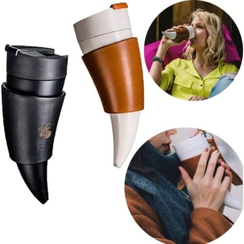 320ml Creative Goat Horns Coffee Mug Stainless Steel Vacuum Bottle Travel Couple Portable Vacuum Cup With 2 Ropes Coffee Tools