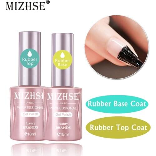 MIZHSE Rubber Top&Base Coat Soak Off Gel Nail Polish UV LED Nail 18ml Transparent UV Gel Nail Polish Long Lasting Nail Art