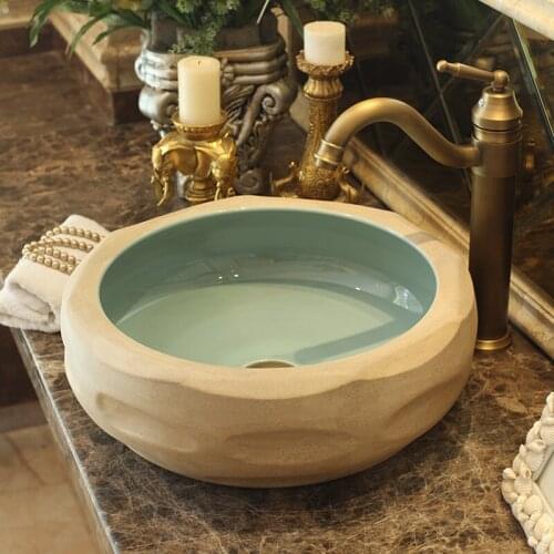 China Artistic Handmade Europe Vintage Lavabo Washbasin Ceramic Bathroom Sink Art Counter Top ceramics wash basin carving