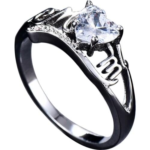 MOM Fashion Heart Cubic Zirconia Inlaid Finger Ring Jewelry Mothers Day Gift Ring Fashion Jewelry Womans Accessories Mothers