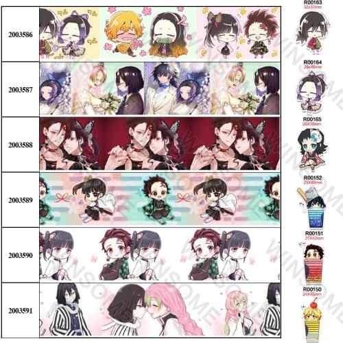 Kimetsu No Yaiba Grosgrain Ribbon Japan Cartoon Printed 5 Yards 16mm/25mm/38mm/50mm/75mm for DIY Bow Craft Ribbons Party Gifts