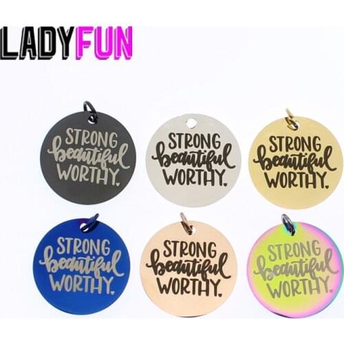Strong Beautiful Worthy Charm Stainless Steel Words Charms Strong WorthyPendant Charms High Polish Mirror Surface Pendant 10pcs