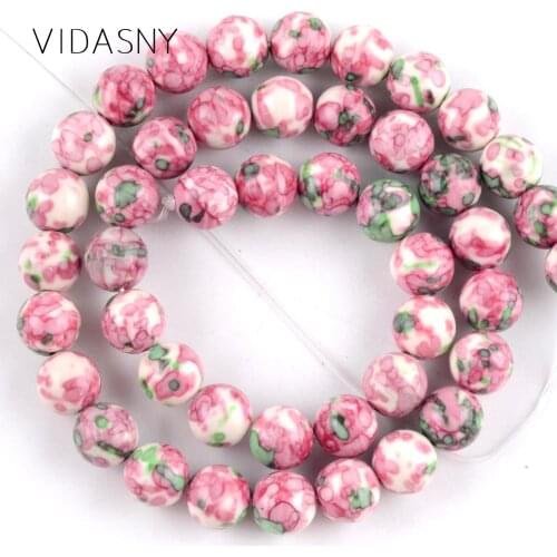 Natural Rose Red Green Rain Flower Stone Round Beads For Jewelry Making 4 6 8 10 12mm Spacer Beads Diy Bracelet Necklace 15