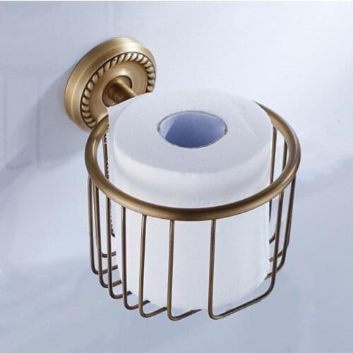 Brass Toilet Paper Holder Bronze Wall Mounted Bathroom Shower Soap Shampoo Storage WC Paper Basket Antique Tissue Box for Kit