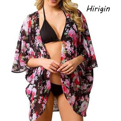 SUMMER Vintage Kimono Cardigan Women Long Sleeve Floral Print Chiffon Loose Shawl Tops Cover up Blouse Blusas feminina 13 Colors