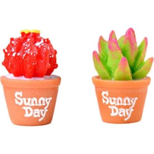 2Pcs Cute Cactus Resin Miniature Micro Landscape DIY Succulent Plants Decor