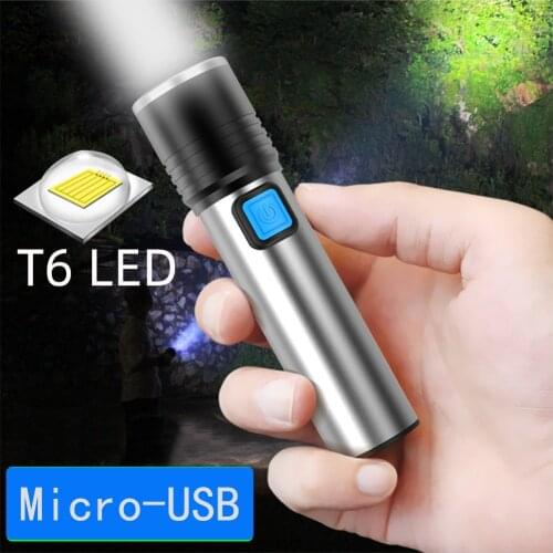 Mini led flashlight usb rechargeable Built-in 1200mAh lithium battery Waterproof camping light Zoomable torch