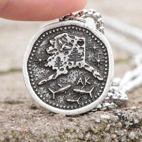 Mens Alaska Necklace Map Pendant Gift for Him Pride Home Memorial Jewelry