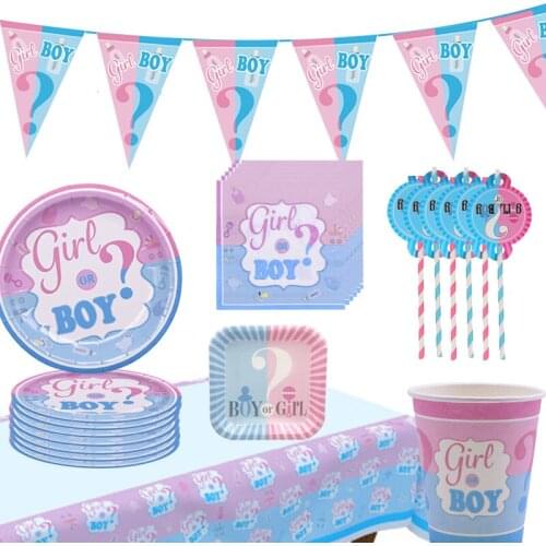 Gender Reveal Disposable Tableware Set Girl or Boy Latex Balloon Baby Shower Birthday Party Decorations Kids Favor Supplies