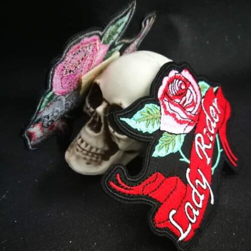 Rose lady rider biker patch for Jacket backing, punk motorcycle embroidery skeleton biker badge, skull patch Garment Accessory