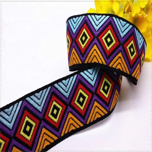 New (1 meter) 4cm Ethnic style lozenge Geometry Woven Jacquard Ribbon DIY Clothing backpack accessories Material Sewing supplies