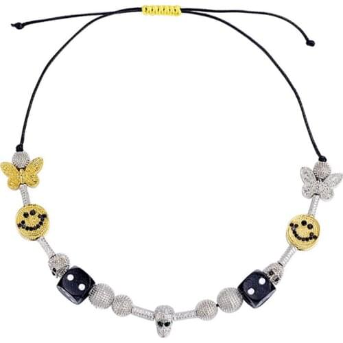 Smiley Face Neckalce Punk Rocky Butterfly Dice Pearl Skull Hip Hop Street Dance Rock Necklace for Men Women