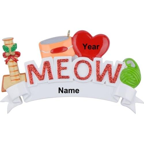 MEOW WOOF Cat Dog Polyresin Personalized Pet Christmas Tree Ornaments For Holiday Keepsake Gift Home Party Decoration